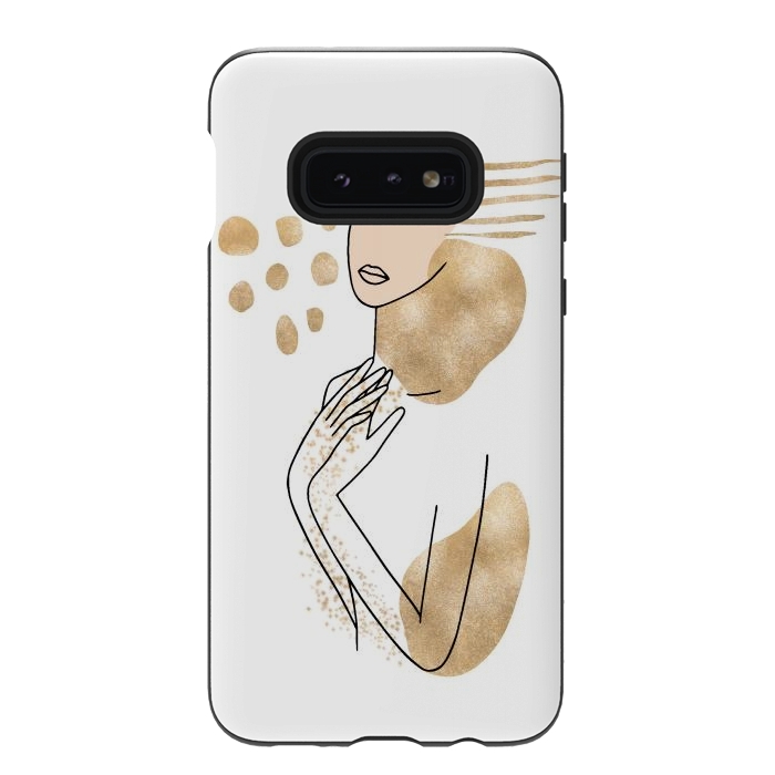 Galaxy S10e StrongFit Modern Lineart Girl With Gold Shapes by DaDo ART