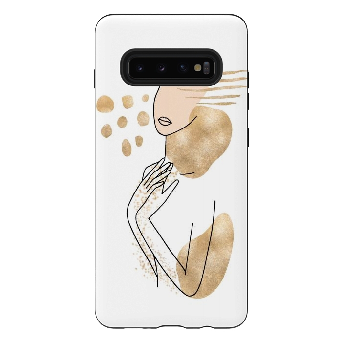 Galaxy S10 plus StrongFit Modern Lineart Girl With Gold Shapes by DaDo ART