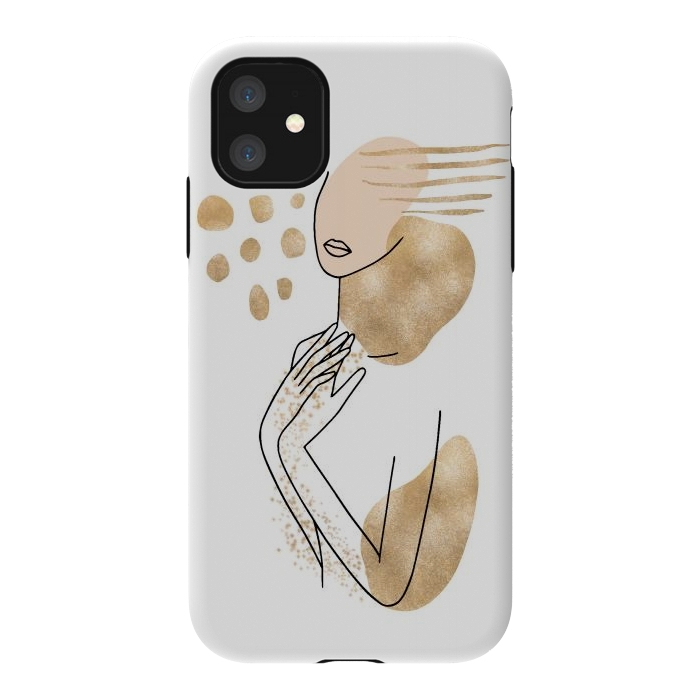 iPhone 11 StrongFit Modern Lineart Girl With Gold Shapes by DaDo ART