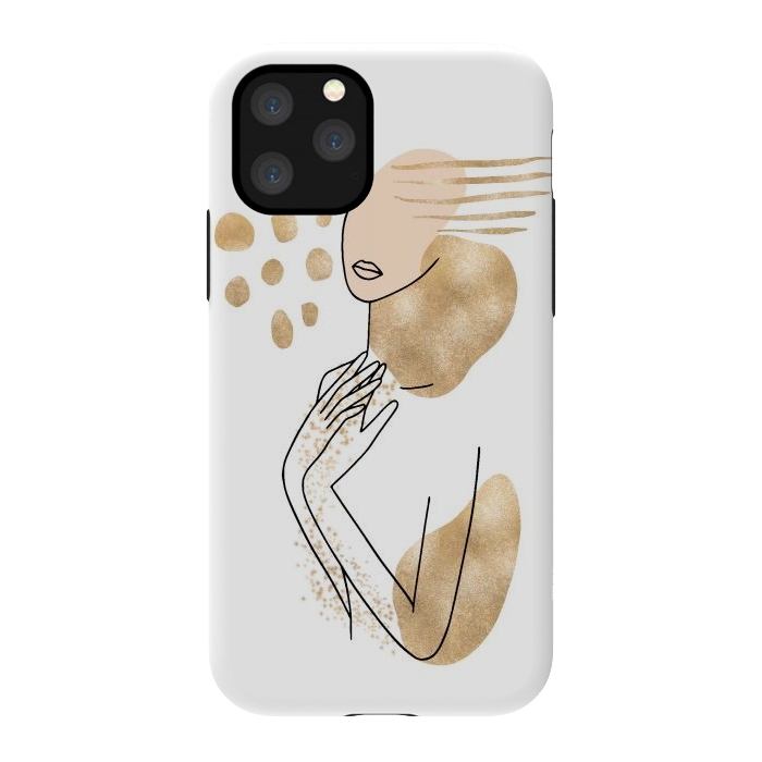 iPhone 11 Pro StrongFit Modern Lineart Girl With Gold Shapes by DaDo ART