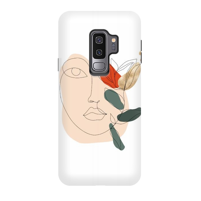 Galaxy S9 plus StrongFit Lineart Face Floral  by DaDo ART