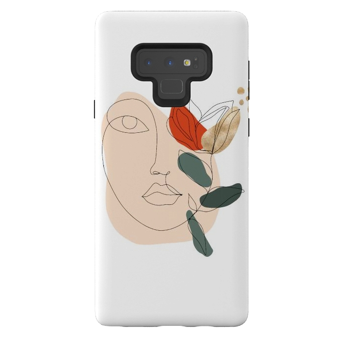 Galaxy Note 9 StrongFit Lineart Face Floral  by DaDo ART