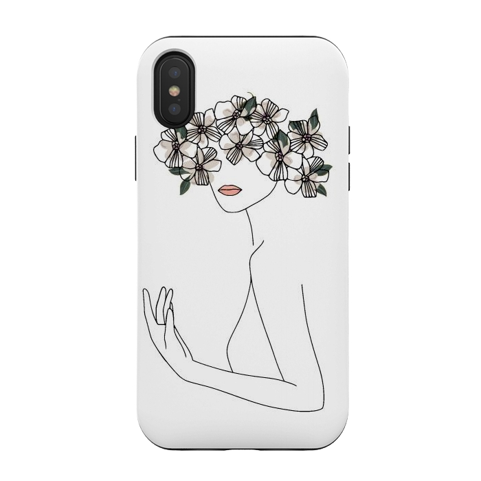 iPhone Xs / X StrongFit Lineart - Nymph Girl Floral by DaDo ART