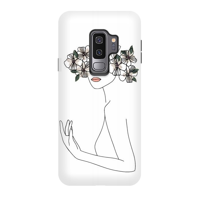 Galaxy S9 plus StrongFit Lineart - Nymph Girl Floral by DaDo ART