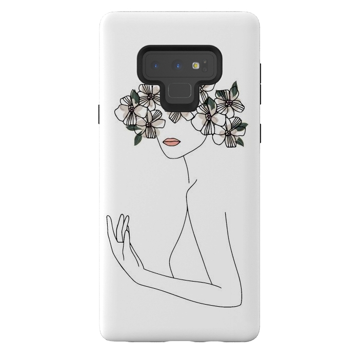 Galaxy Note 9 StrongFit Lineart - Nymph Girl Floral by DaDo ART