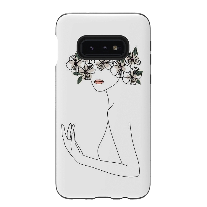 Galaxy S10e StrongFit Lineart - Nymph Girl Floral by DaDo ART