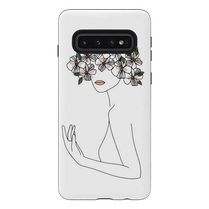 Galaxy S10 StrongFit Lineart - Nymph Girl Floral by DaDo ART