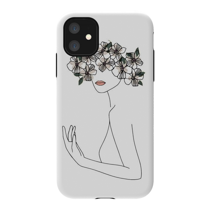 iPhone 11 StrongFit Lineart - Nymph Girl Floral by DaDo ART