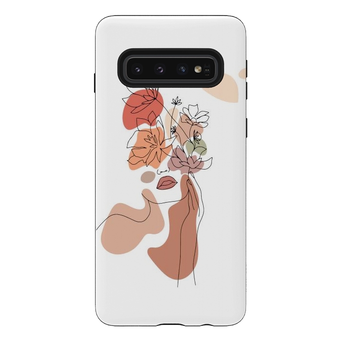 Galaxy S10 StrongFit Lineart Girl With Flowers by DaDo ART