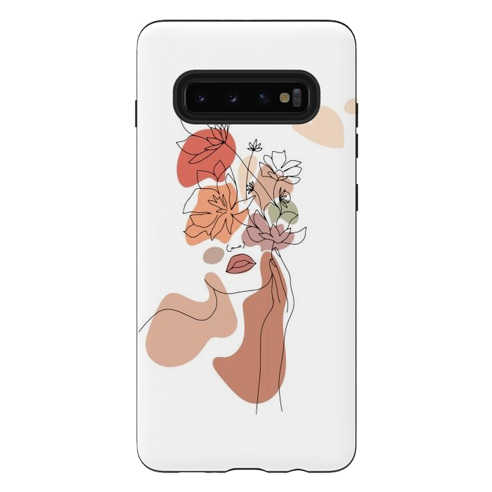 Galaxy S10 plus StrongFit Lineart Girl With Flowers by DaDo ART