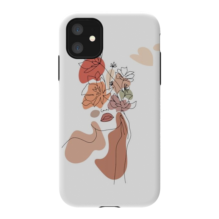 iPhone 11 StrongFit Lineart Girl With Flowers by DaDo ART