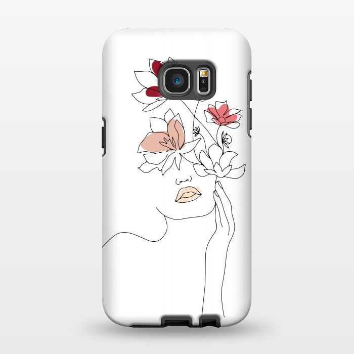 Galaxy S7 EDGE StrongFit Lineart Girl Flowers by DaDo ART