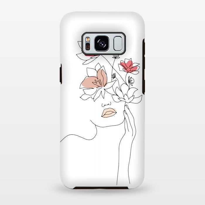 Galaxy S8 plus StrongFit Lineart Girl Flowers by DaDo ART