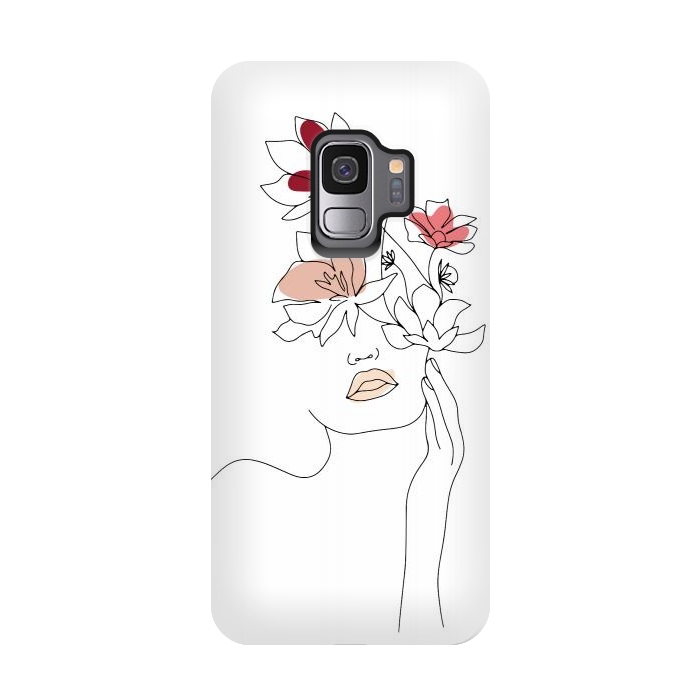 Galaxy S9 StrongFit Lineart Girl Flowers by DaDo ART