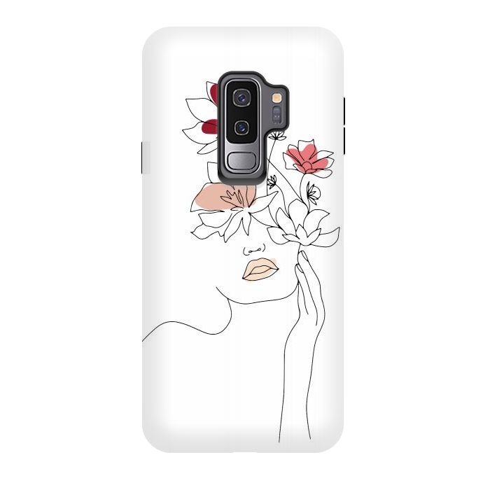 Galaxy S9 plus StrongFit Lineart Girl Flowers by DaDo ART