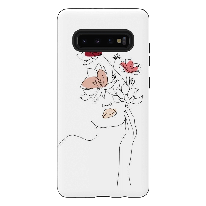 Galaxy S10 plus StrongFit Lineart Girl Flowers by DaDo ART