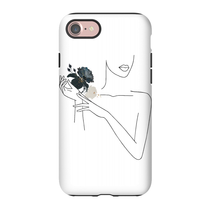 iPhone 7 StrongFit Lineart Girl With Black Flowers by DaDo ART