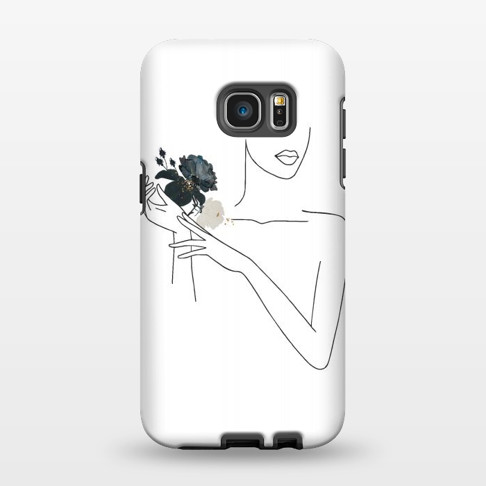 Galaxy S7 EDGE StrongFit Lineart Girl With Black Flowers by DaDo ART