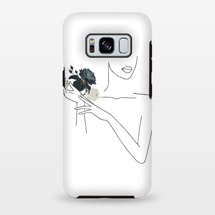 Galaxy S8 plus StrongFit Lineart Girl With Black Flowers by DaDo ART