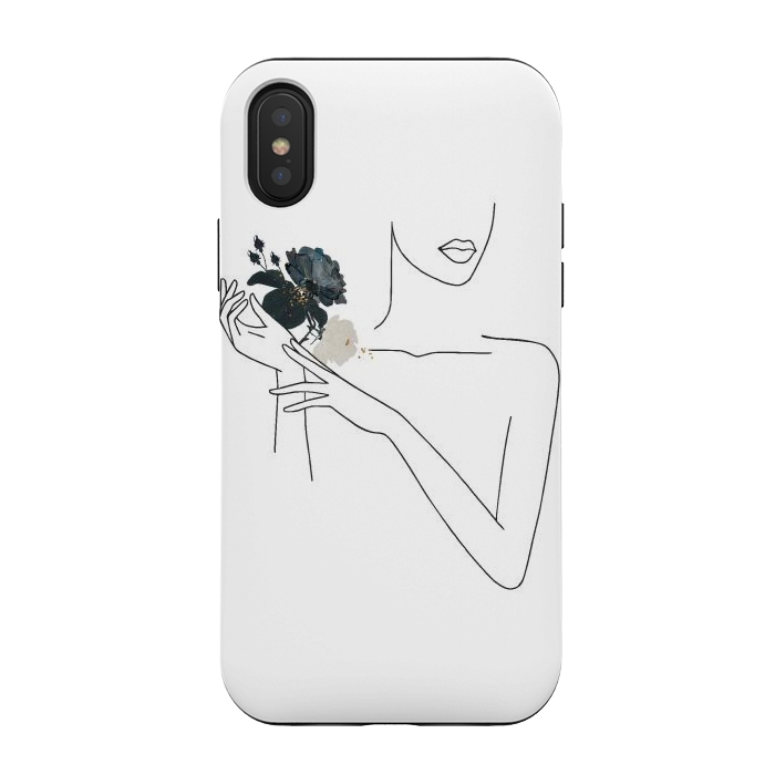 iPhone Xs / X StrongFit Lineart Girl With Black Flowers by DaDo ART