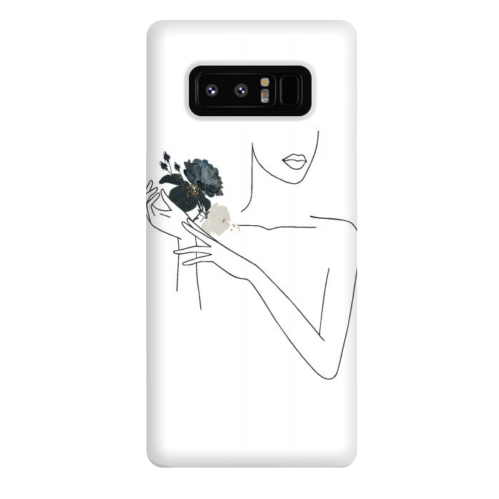 Galaxy Note 8 StrongFit Lineart Girl With Black Flowers by DaDo ART