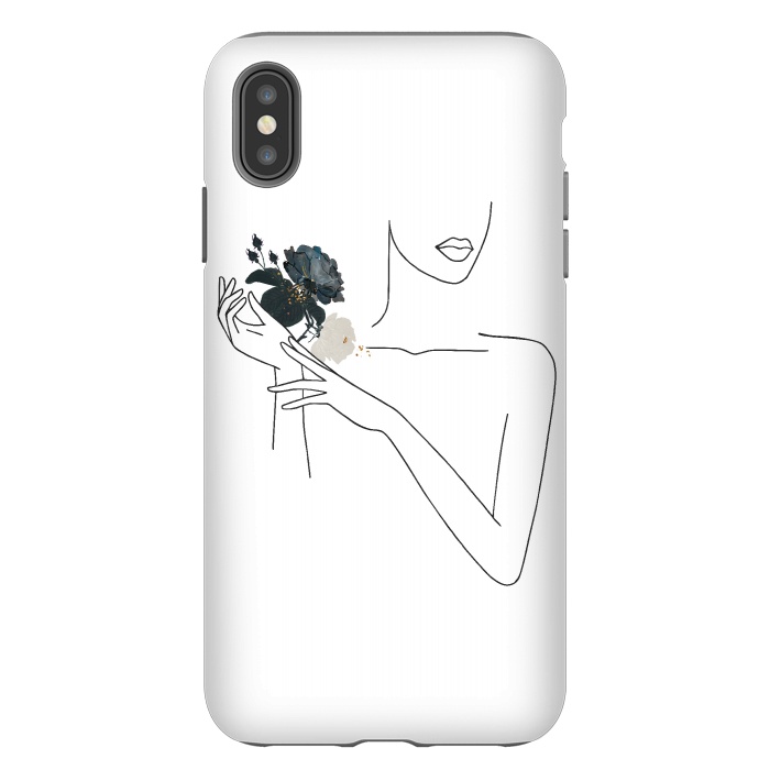 iPhone Xs Max StrongFit Lineart Girl With Black Flowers by DaDo ART