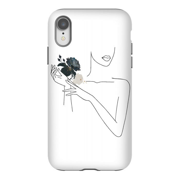 iPhone Xr StrongFit Lineart Girl With Black Flowers by DaDo ART