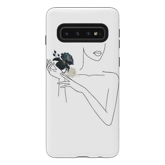 Galaxy S10 StrongFit Lineart Girl With Black Flowers by DaDo ART