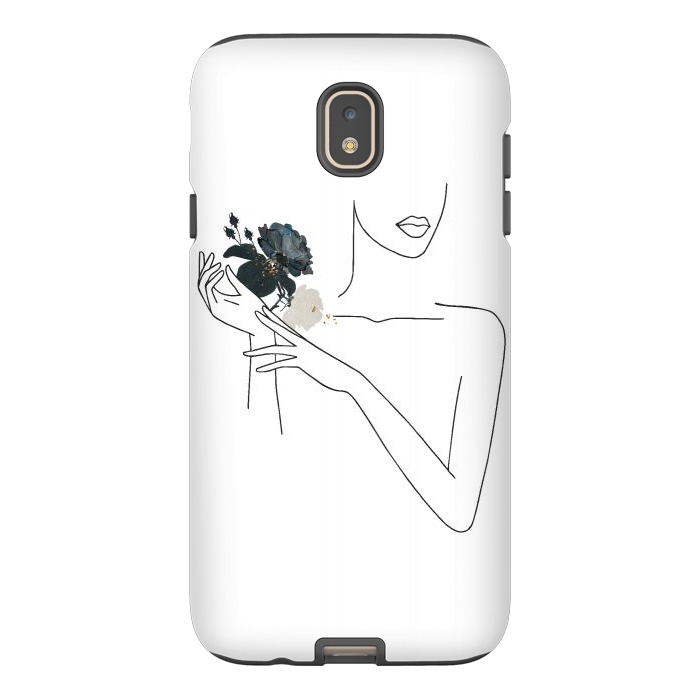 Galaxy J7 StrongFit Lineart Girl With Black Flowers by DaDo ART