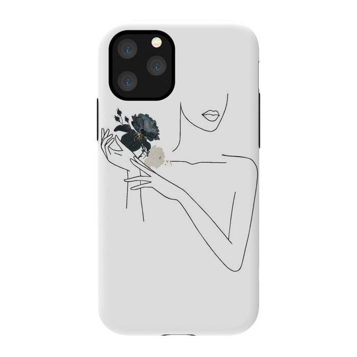 iPhone 11 Pro StrongFit Lineart Girl With Black Flowers by DaDo ART