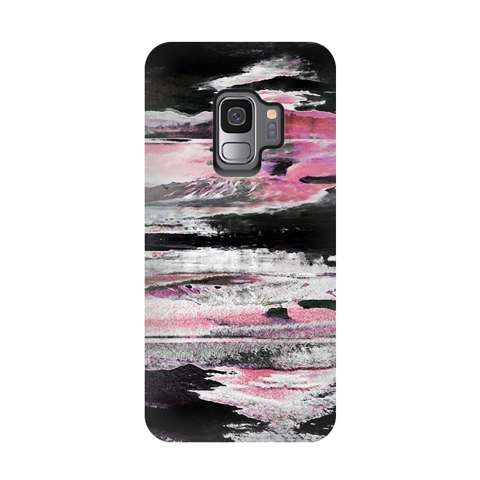 Galaxy S9 StrongFit Faded pink mountain sunset landscape by Oana 