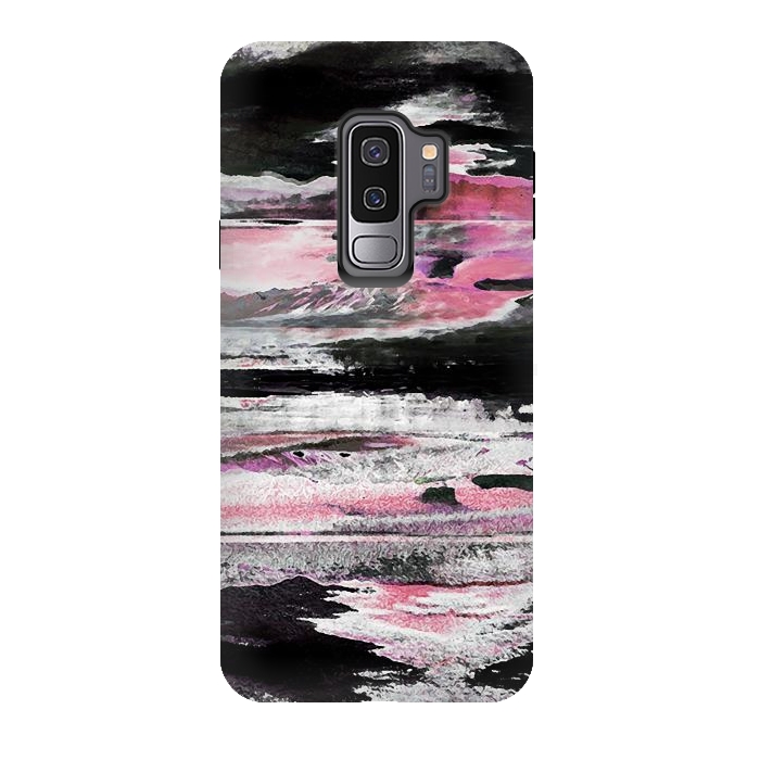 Galaxy S9 plus StrongFit Faded pink mountain sunset landscape by Oana 