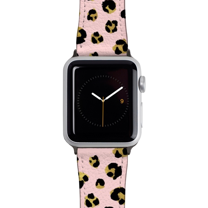 Watch 42mm / 44mm Strap PU leather Pink and gold leopard by Julia Badeeva