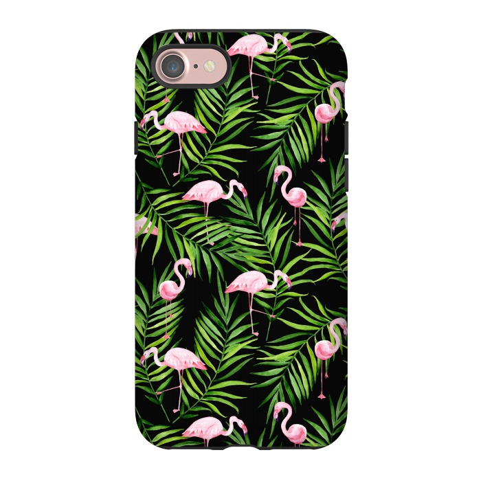 iPhone 7 StrongFit Pink flamingo ang palm leaves by Julia Badeeva