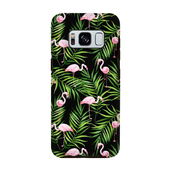Galaxy S8 StrongFit Pink flamingo ang palm leaves by Julia Badeeva