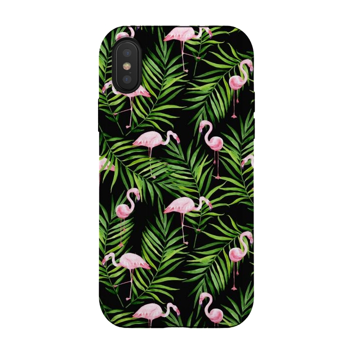iPhone Xs / X StrongFit Pink flamingo ang palm leaves by Julia Badeeva
