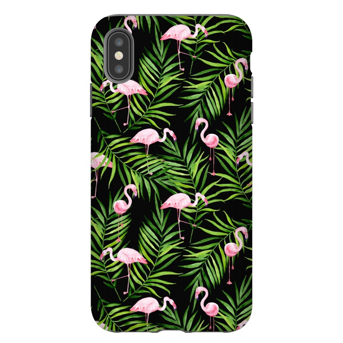 iPhone Xs Max StrongFit Pink flamingo ang palm leaves by Julia Badeeva