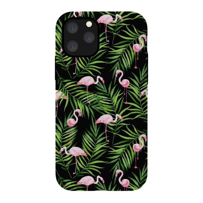 iPhone 11 Pro StrongFit Pink flamingo ang palm leaves by Julia Badeeva