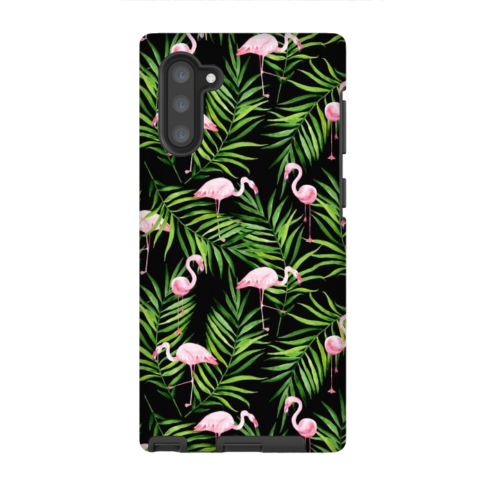 Galaxy Note 10 StrongFit Pink flamingo ang palm leaves by Julia Badeeva