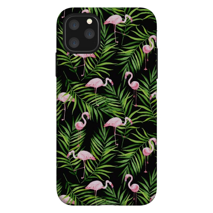 iPhone 11 Pro Max StrongFit Pink flamingo ang palm leaves by Julia Badeeva