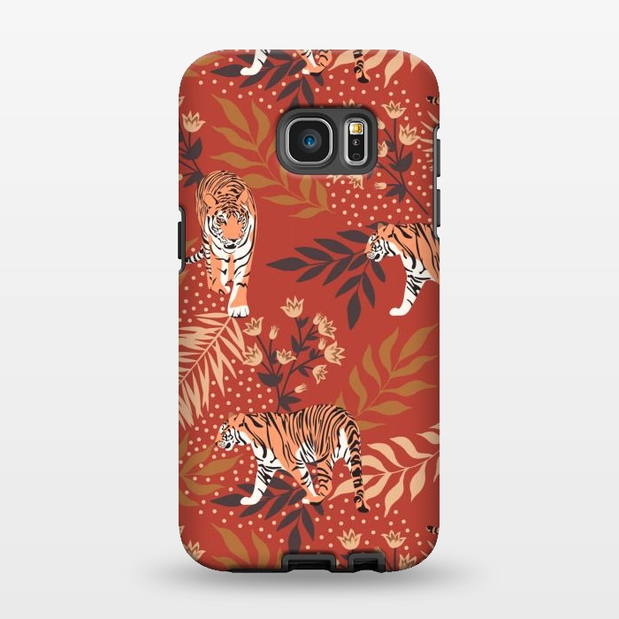 Galaxy S7 EDGE StrongFit Tigers. Red pattern by Julia Badeeva