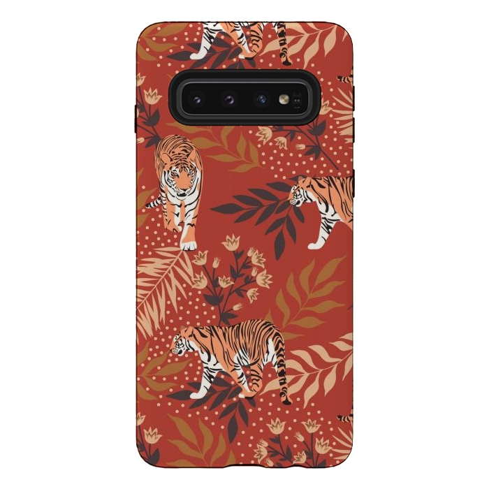 Galaxy S10 StrongFit Tigers. Red pattern by Julia Badeeva