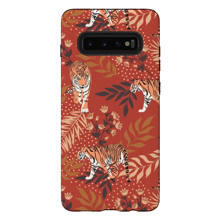 Galaxy S10 plus StrongFit Tigers. Red pattern by Julia Badeeva