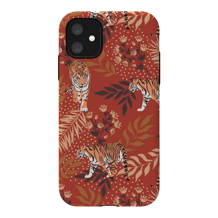 iPhone 11 StrongFit Tigers. Red pattern by Julia Badeeva