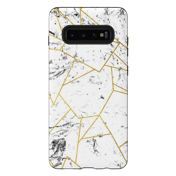 Galaxy S10 plus StrongFit White marble and gold frame by Julia Badeeva