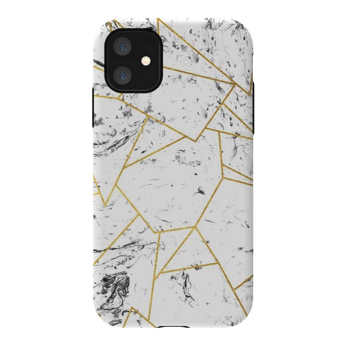 iPhone 11 StrongFit White marble and gold frame by Julia Badeeva