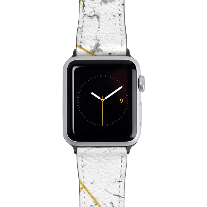 Watch 42mm / 44mm Strap PU leather White marble and gold frame by Julia Badeeva
