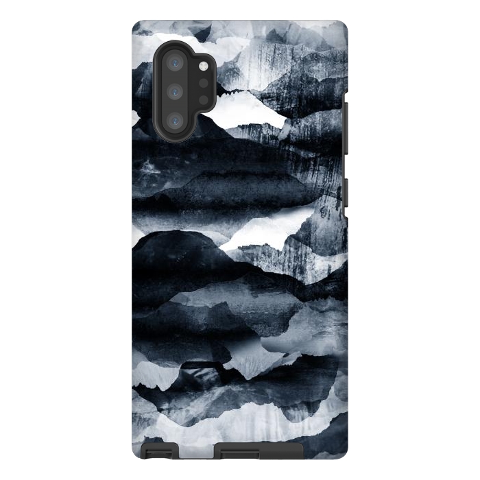 Galaxy Note 10 plus StrongFit Dark blue ink mountain landscape art by Oana 