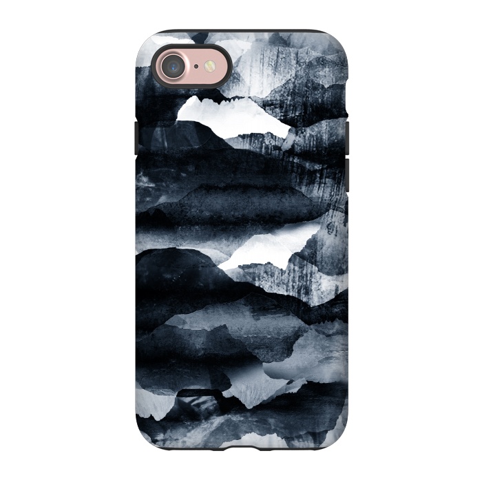 iPhone 7 StrongFit Dark blue ink mountain landscape art by Oana 