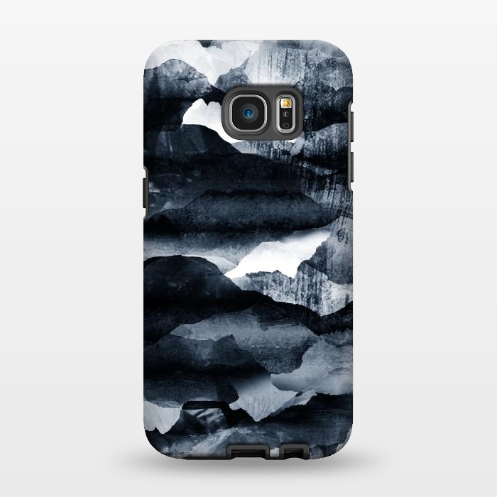 Galaxy S7 EDGE StrongFit Dark blue ink mountain landscape art by Oana 